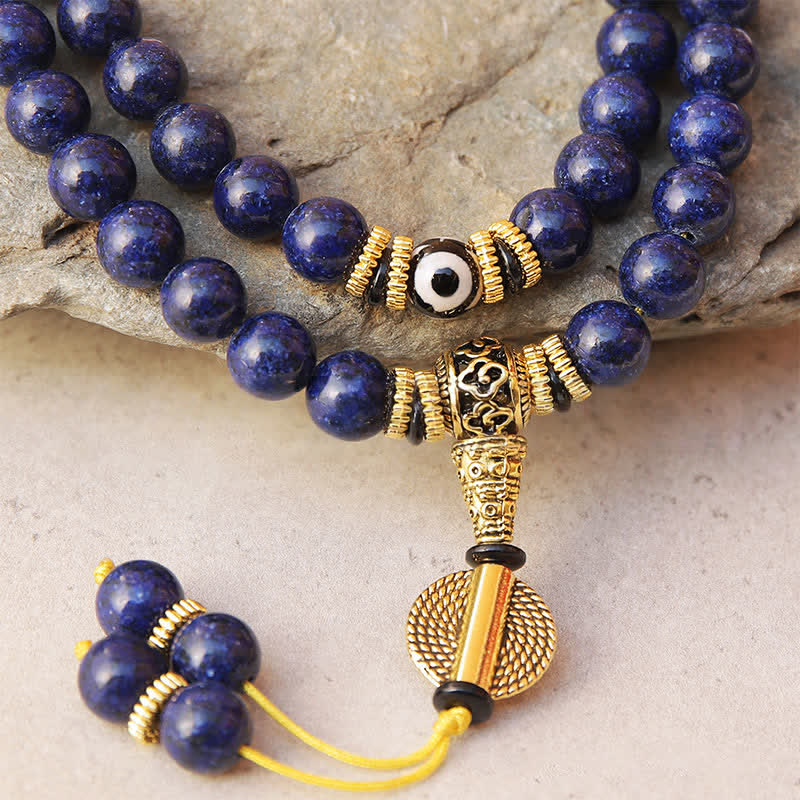Buddha Stones 108 Perlen Lapislazuli Dreiaugen-Dzi-Perlen Positive Mala - image 3