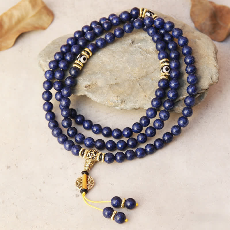 Buddha Stones 108 Perlen Lapislazuli Dreiaugen-Dzi-Perlen Positive Mala - Lapislazuli (Handgelenkumfang 16-18 cm) - image 0
