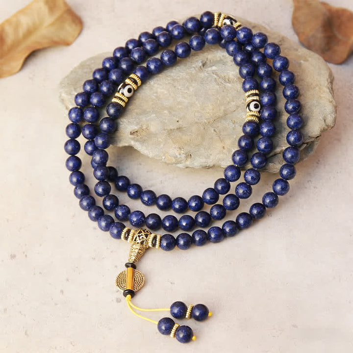 Buddha Stones 108 Perlen Lapislazuli Dreiaugen-Dzi-Perlen Positive Mala - Lapislazuli (Handgelenkumfang 16-18 cm) - image 0