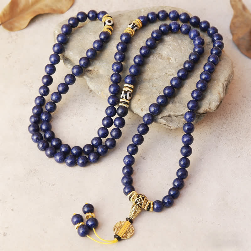 Buddha Stones 108 Perlen Lapislazuli Dreiaugen-Dzi-Perlen Positive Mala - image 1
