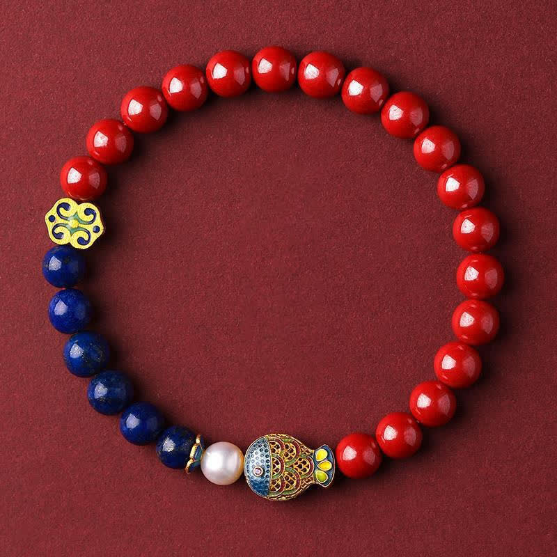 Buddha Stones Armband mit Zinnober-, Lapislazuli-, Koi-Fisch- und Ruyi-Wolkenanhänger - Imperial Cinnabar (Handgelenkumfang 14-15 cm) - image 8