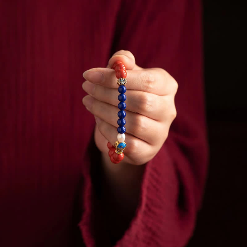 Buddha Stones Armband mit Zinnober-, Lapislazuli-, Koi-Fisch- und Ruyi-Wolkenanhänger - image 10