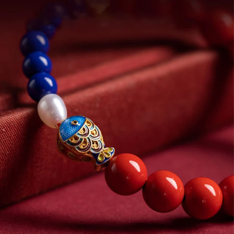Buddha Stones Armband mit Zinnober-, Lapislazuli-, Koi-Fisch- und Ruyi-Wolkenanhänger - image 9