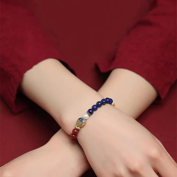 Buddha Stones Armband mit Zinnober-, Lapislazuli-, Koi-Fisch- und Ruyi-Wolkenanhänger - image 3