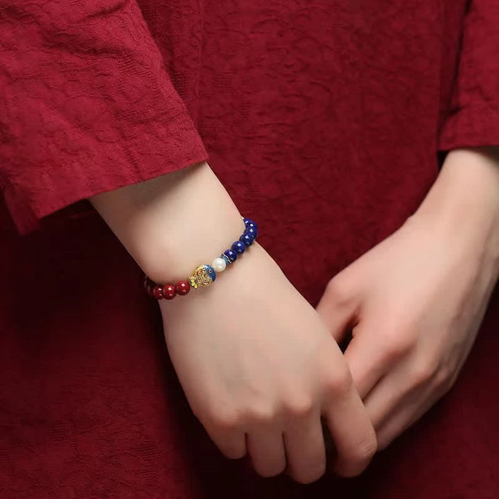 Buddha Stones Armband mit Zinnober-, Lapislazuli-, Koi-Fisch- und Ruyi-Wolkenanhänger - image 2