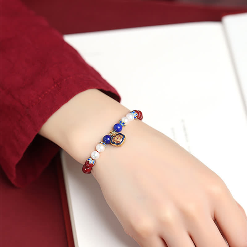 Buddha Stones Armband mit chinesischem Schlossanhänger aus Zinnober und Lapislazuli - image 3