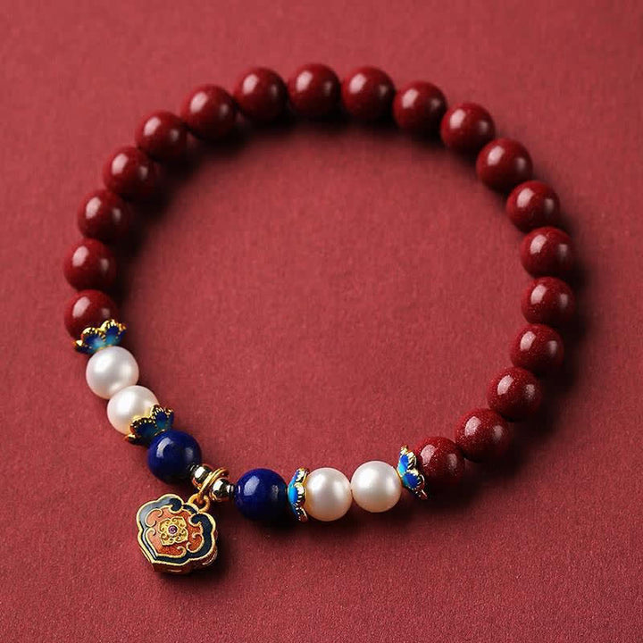 Buddha Stones Armband mit chinesischem Schlossanhänger aus Zinnober und Lapislazuli - image 1