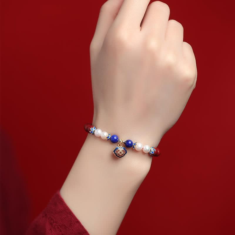 Buddha Stones Armband mit chinesischem Schlossanhänger aus Zinnober und Lapislazuli - image 4