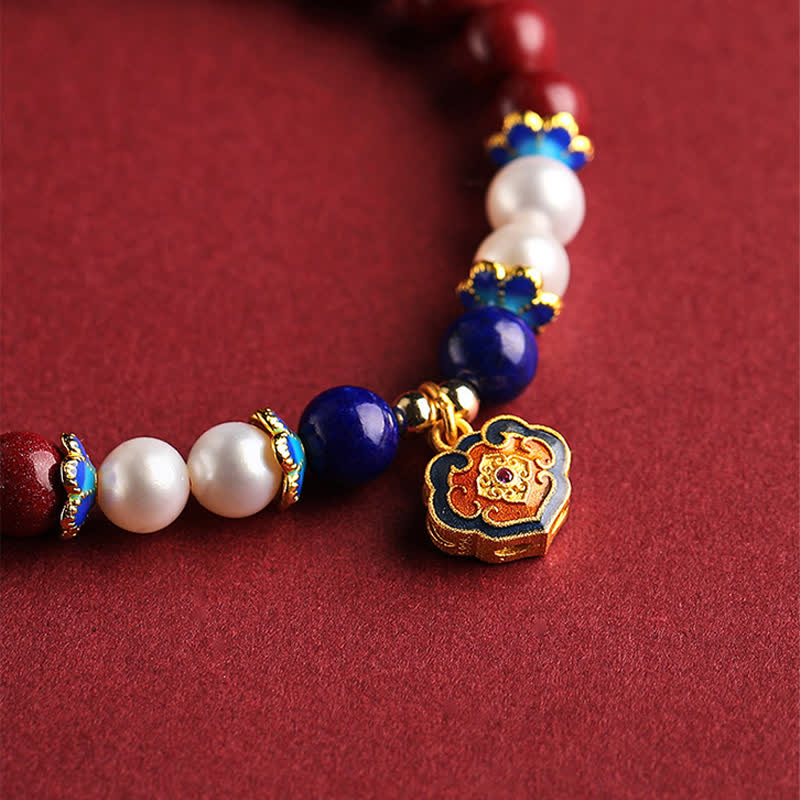 Buddha Stones Armband mit chinesischem Schlossanhänger aus Zinnober und Lapislazuli - image 2