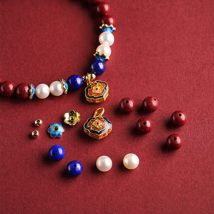 Buddha Stones Armband mit chinesischem Schlossanhänger aus Zinnober und Lapislazuli - image 7