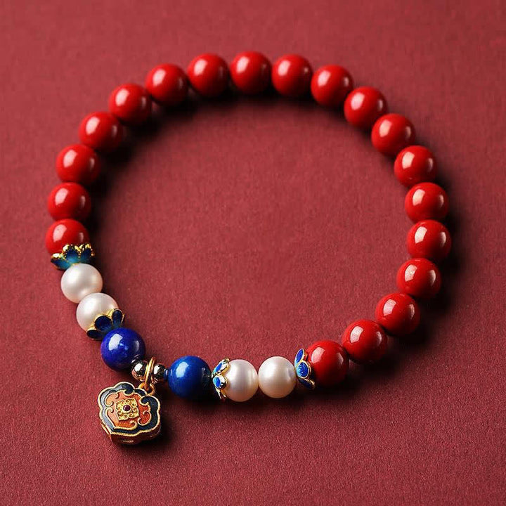 Buddha Stones Armband mit chinesischem Schlossanhänger aus Zinnober und Lapislazuli - image 10