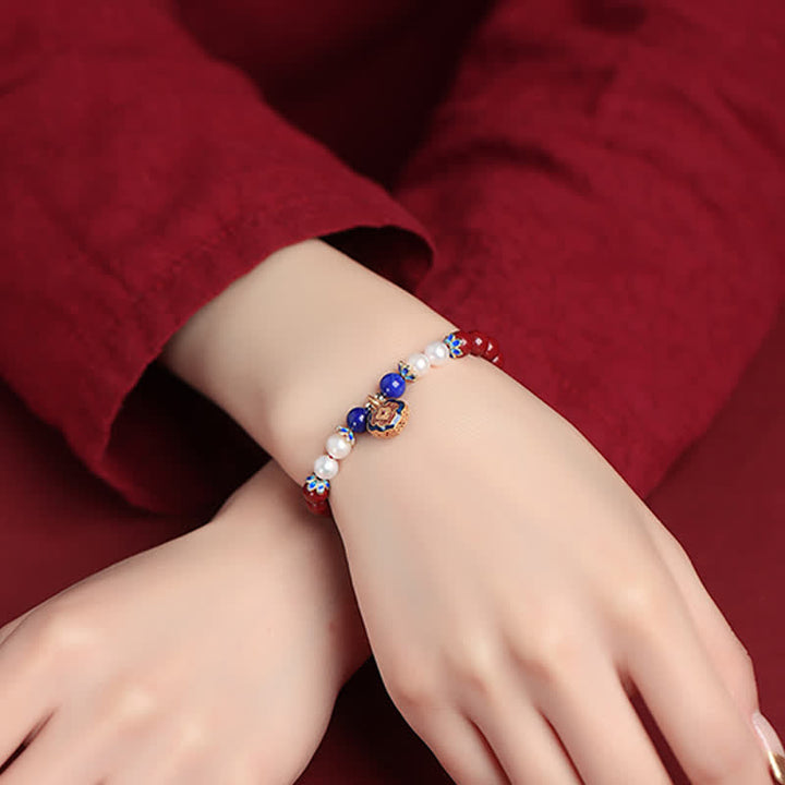 Buddha Stones Armband mit chinesischem Schlossanhänger aus Zinnober und Lapislazuli - image 5