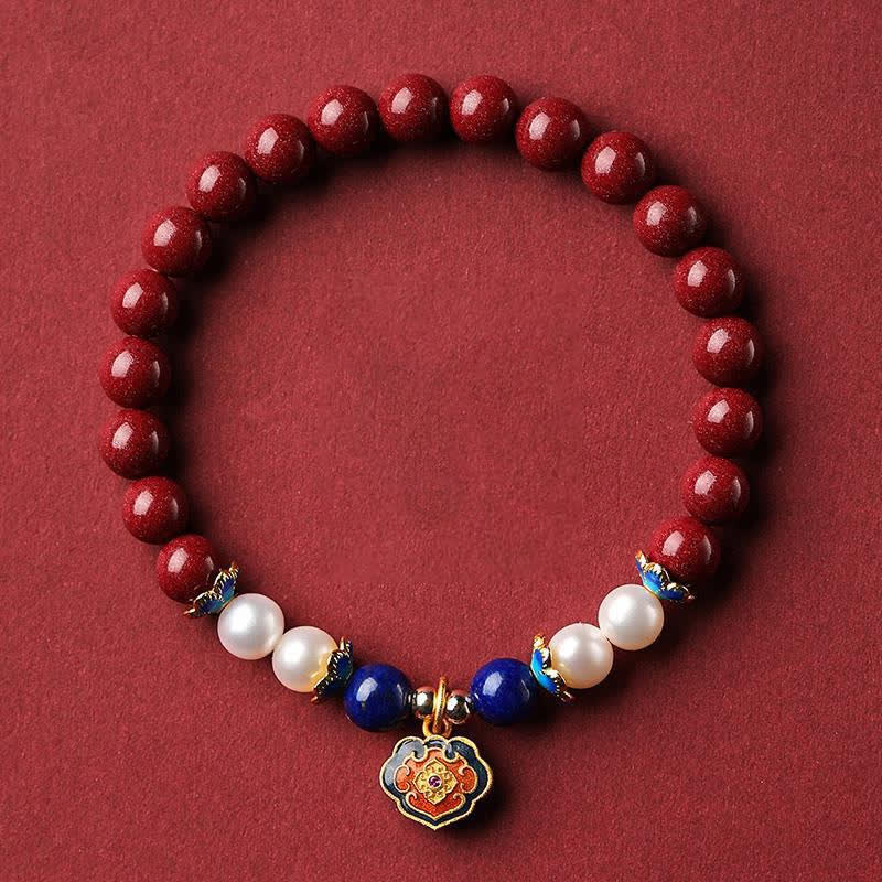 Buddha Stones Armband mit chinesischem Schlossanhänger aus Zinnober und Lapislazuli - Zinnober (Handgelenkumfang 14-15 cm) - image 0