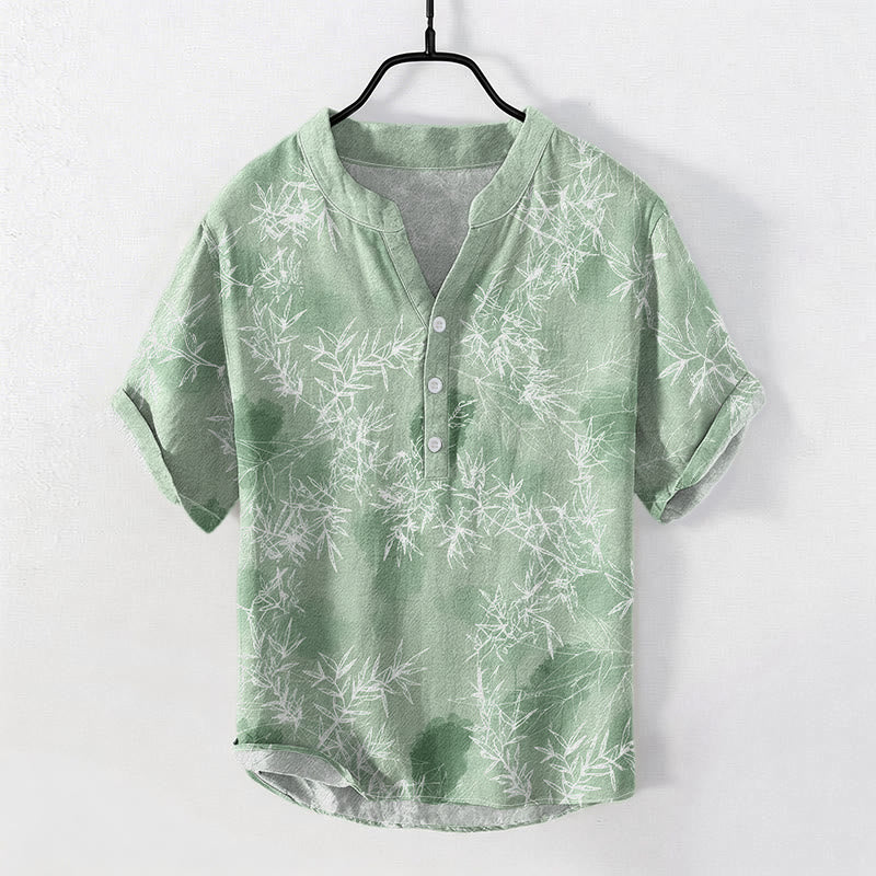 Buddha Stones Kurzarmhemd aus Baumwolle mit Bambusblattmuster für Herren, halb geknöpft, kurzärmelig, mit halber Knopfleiste - Hellgrün - US/ UK/AU50, EU60 (5XL) - image 5