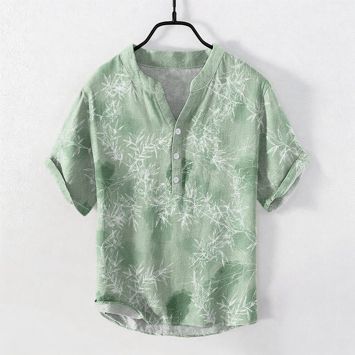 Buddha Stones Kurzarmhemd aus Baumwolle mit Bambusblattmuster für Herren, halb geknöpft, kurzärmelig, mit halber Knopfleiste - Hellgrün - US/ UK/AU50, EU60 (5XL) - image 5