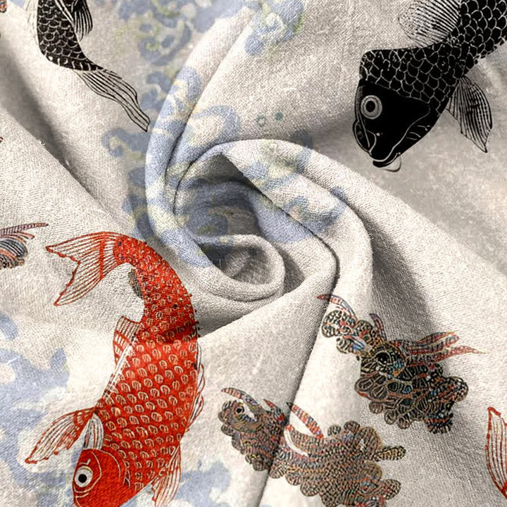 Buddha Stones Kurzarmhemd aus Baumwolle mit Koi-Fisch- und Wellenmuster, Herren, halb geknöpft, Kurzarm - image 2