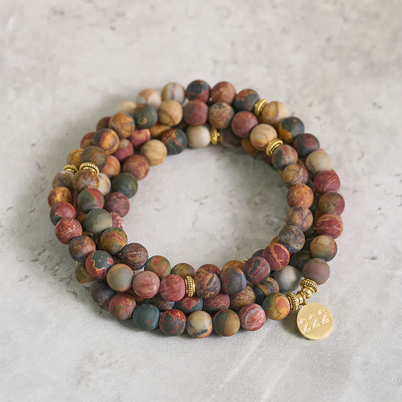Buddha Stones 222 Engelszahl 108 Mala-Perlen Picasso-Jaspis-Stein Energie-Mala - 222 - image 0