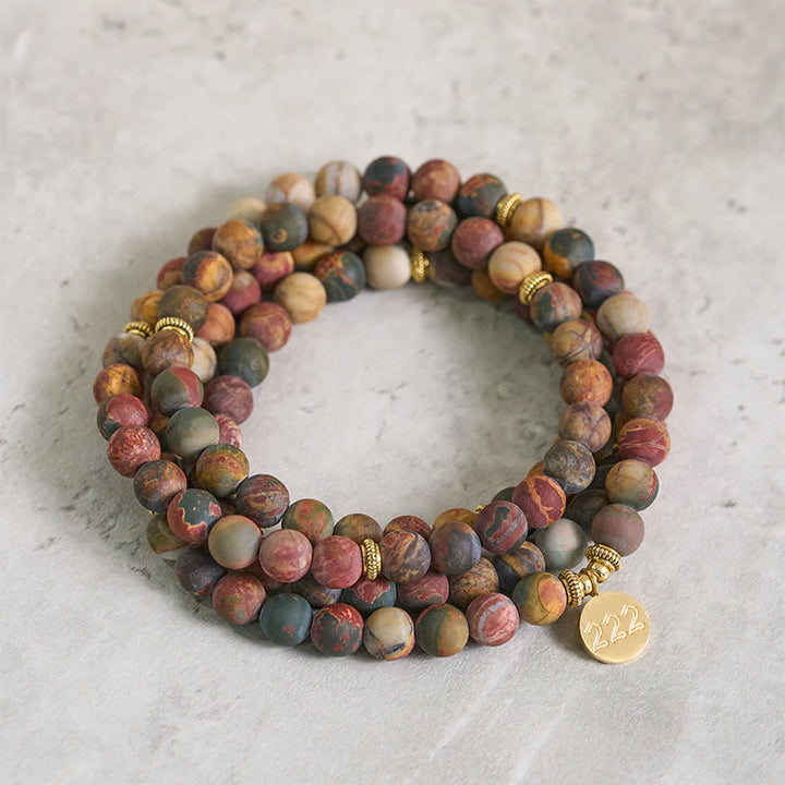 Buddha Stones 222 Engelszahl 108 Mala-Perlen Picasso-Jaspis-Stein Energie-Mala - 222 - image 0