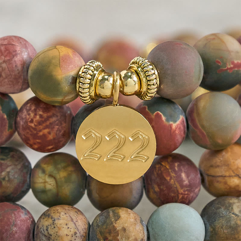 Buddha Stones 222 Engelszahl 108 Mala-Perlen Picasso-Jaspis-Stein Energie-Mala - image 5