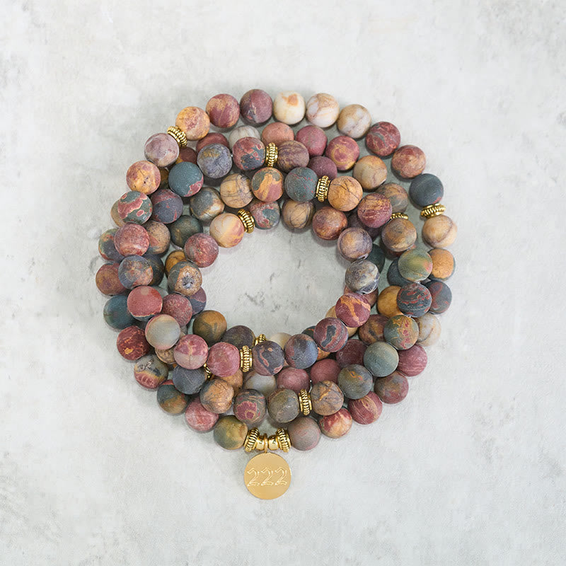 Buddha Stones 222 Engelszahl 108 Mala-Perlen Picasso-Jaspis-Stein Energie-Mala - image 1