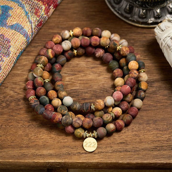 Buddha Stones 222 Engelszahl 108 Mala-Perlen Picasso-Jaspis-Stein Energie-Mala - image 3