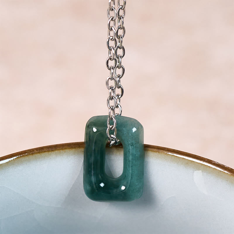 Buddha Stones Mini-Quadrat-Halskettenanhänger aus grünem Jade - image 7