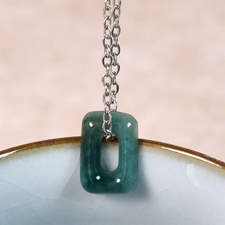 Buddha Stones Mini-Quadrat-Halskettenanhänger aus grünem Jade - image 7