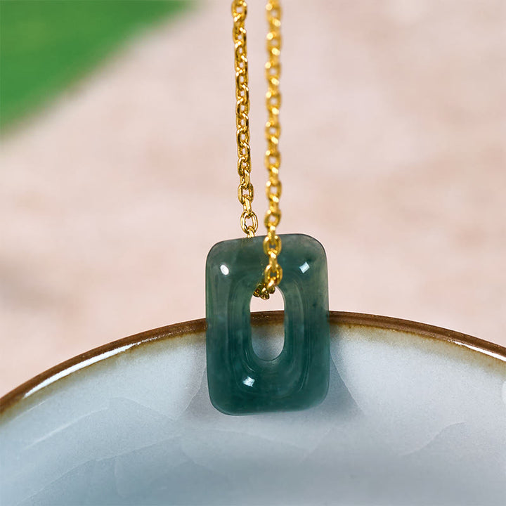 Buddha Stones Mini-Quadrat-Halskettenanhänger aus grünem Jade - image 2