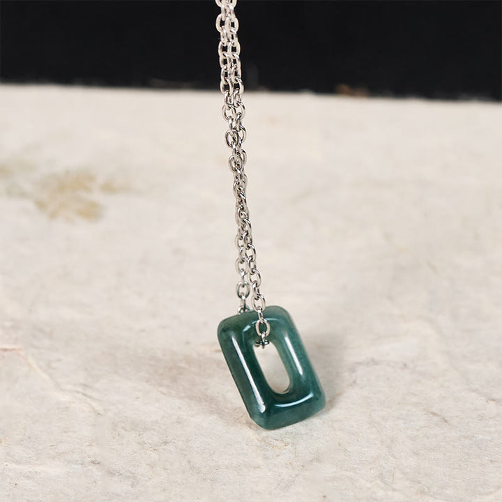 Buddha Stones Mini-Quadrat-Halskettenanhänger aus grünem Jade - Mini Square – Naturjade (Farbe kann variieren) - Silber - image 7