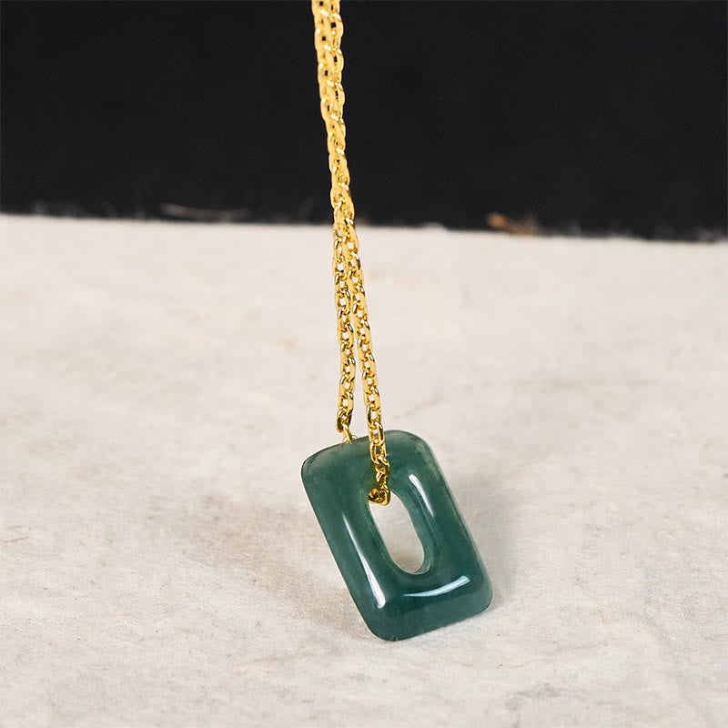 Buddha Stones Mini-Quadrat-Halskettenanhänger aus grünem Jade - Mini Square – Naturjade (Farbe kann variieren) - Golden - image 1