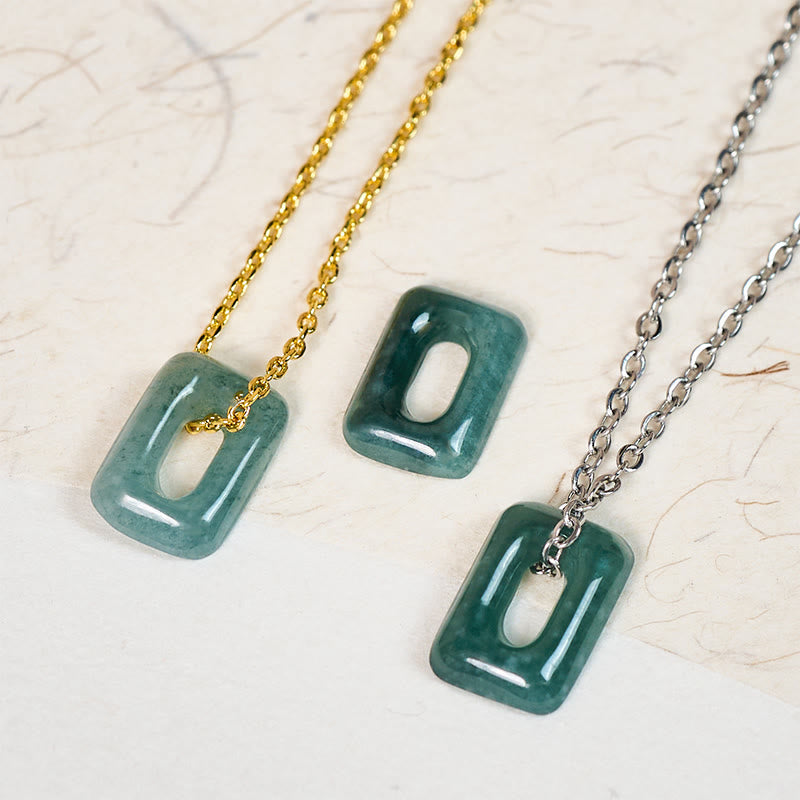 Buddha Stones Mini-Quadrat-Halskettenanhänger aus grünem Jade - image 0