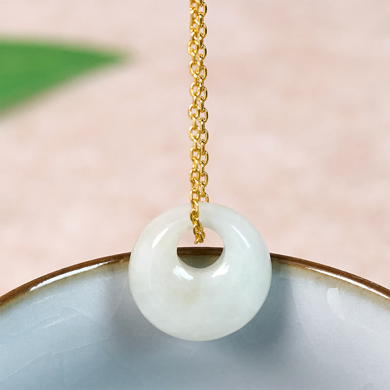 Buddha Stones Jade-Anhänger mit runder Schnalle - Natürlicher Jade (Farbe und Größe können variieren) - Golden - image 0