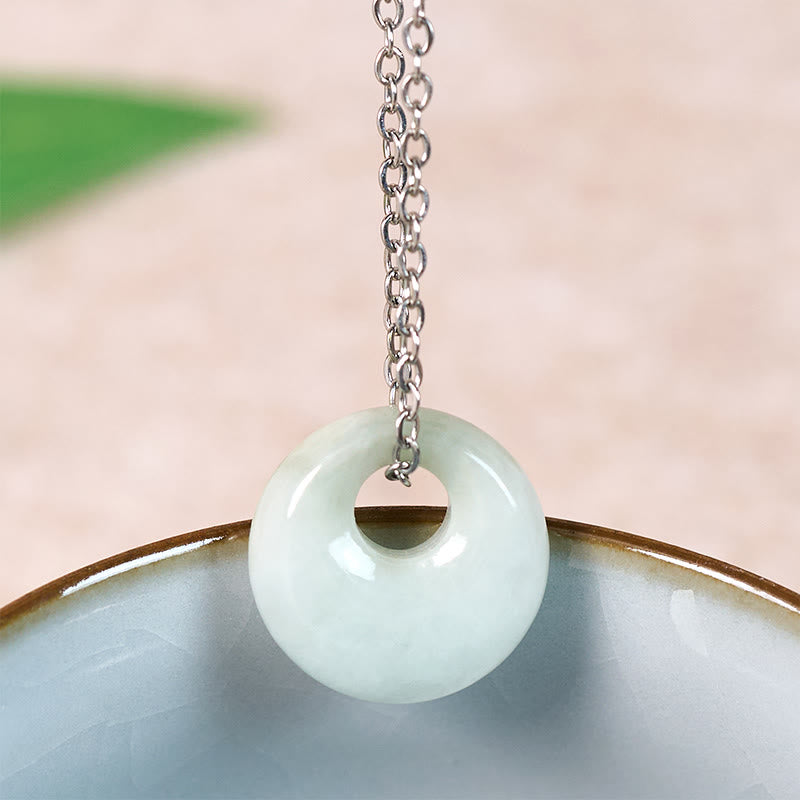 Buddha Stones Jade-Anhänger mit runder Schnalle - Natürlicher Jade (Farbe und Größe können variieren) - Silber - image 7