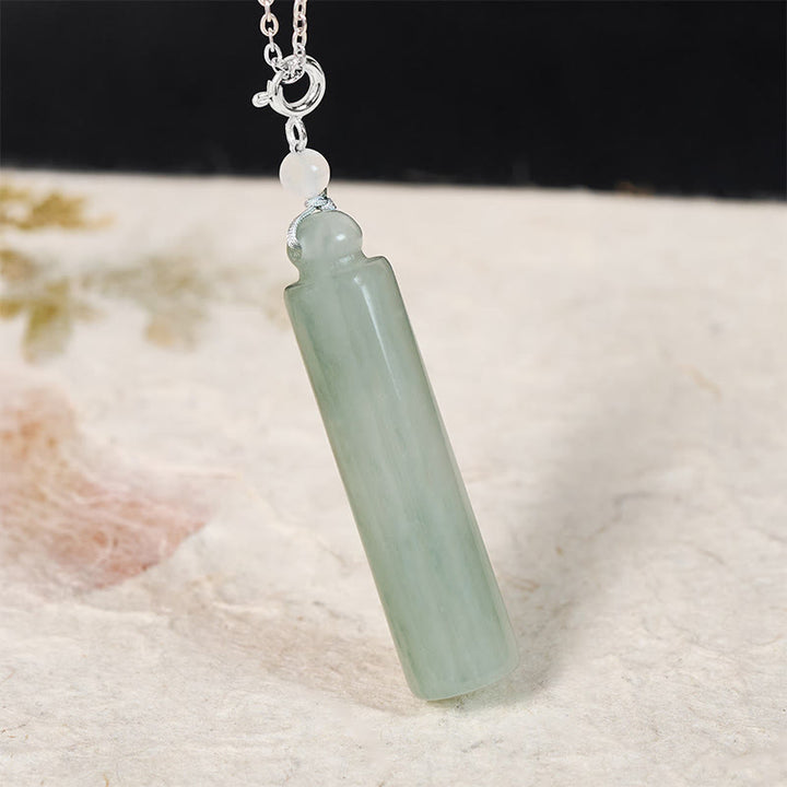 Buddha Stones Jade-Anhänger in Zylinderform - Silber-Naturjade (Farbe und Größe können variieren) - image 9