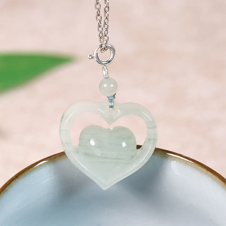 Buddha Stones Herzförmiger Jade-Anhänger - Silber-Naturjade (Farbe und Größe können variieren) - image 7