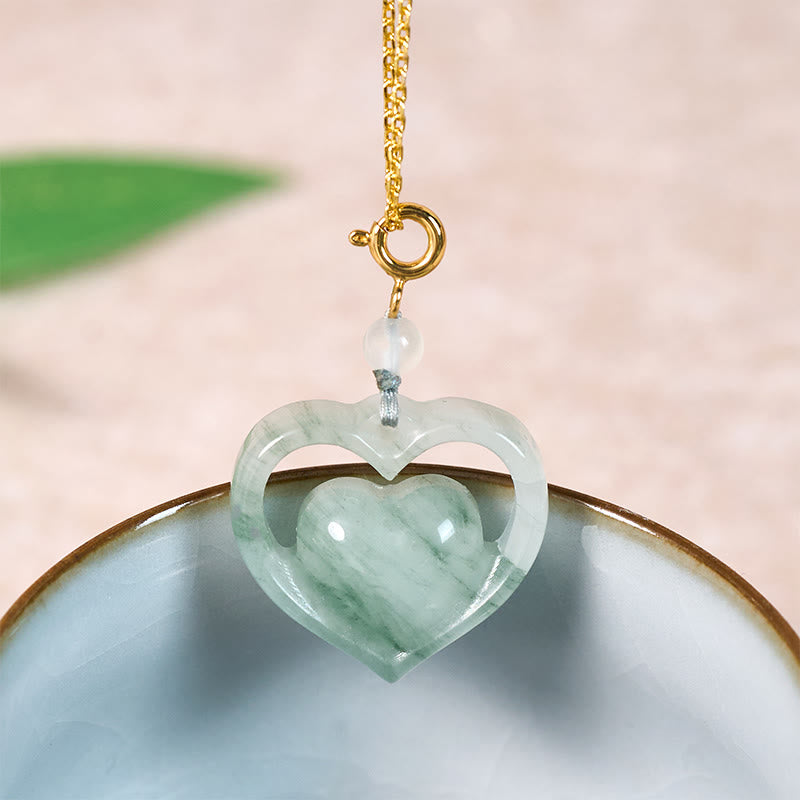 Buddha Stones Herzförmiger Jade-Anhänger - Goldfarbener Naturjade (Farbe und Größe können variieren) - image 0