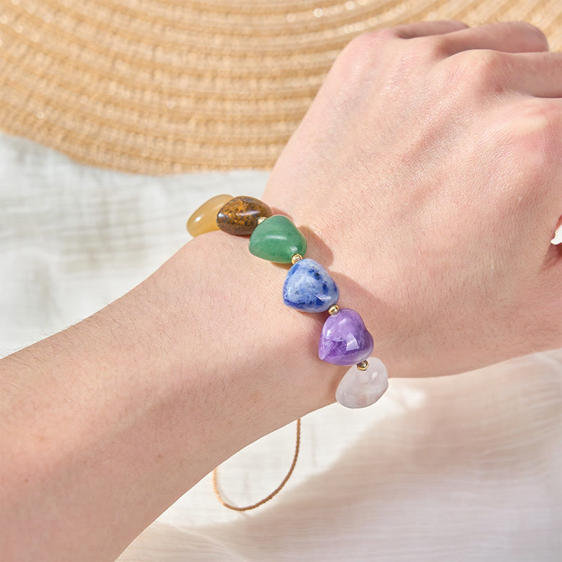 Buddha Stones Herzförmiges Armband aus rotem Achat, Amethyst und grünem Aventurin – ein farbenfrohes Schmuckstück, das Selbstvertrauen symbolisiert - image 4