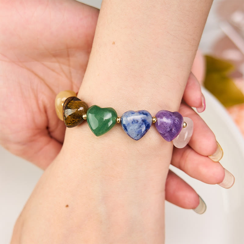 Buddha Stones Herzförmiges Armband aus rotem Achat, Amethyst und grünem Aventurin – ein farbenfrohes Schmuckstück, das Selbstvertrauen symbolisiert - image 5