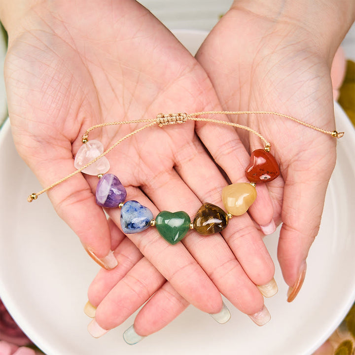 Buddha Stones Herzförmiges Armband aus rotem Achat, Amethyst und grünem Aventurin – ein farbenfrohes Schmuckstück, das Selbstvertrauen symbolisiert - image 6