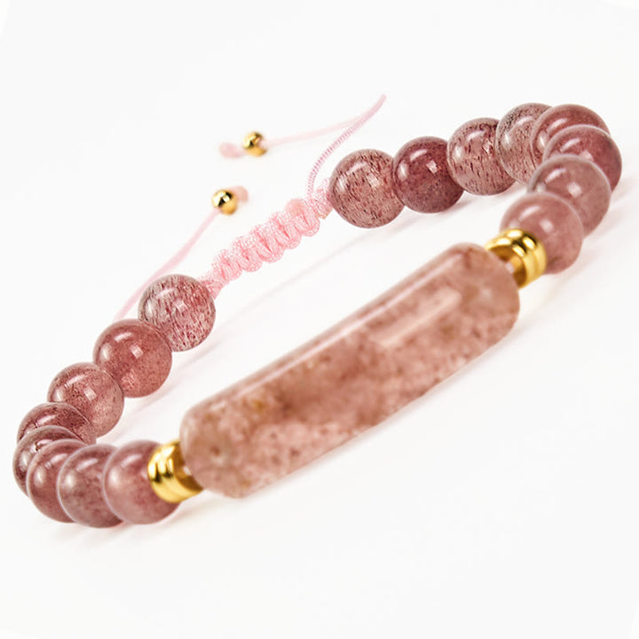 Buddha Stones Armband für positive Transformation aus Amethystgrünem Aventurin, Tigerauge und Erdbeerquarz - Erdbeerquarz (Handgelenkumfang 14-18 cm) - image 16