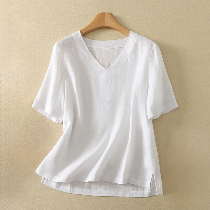 Buddha Stones Minimalistisches Sommer-T-Shirt mit V-Ausschnitt, einfarbig, Kurzarm, für Damen - Weiß - US 8-10, UK/AU 12-14, EU 40-42 (2XL) - image 10