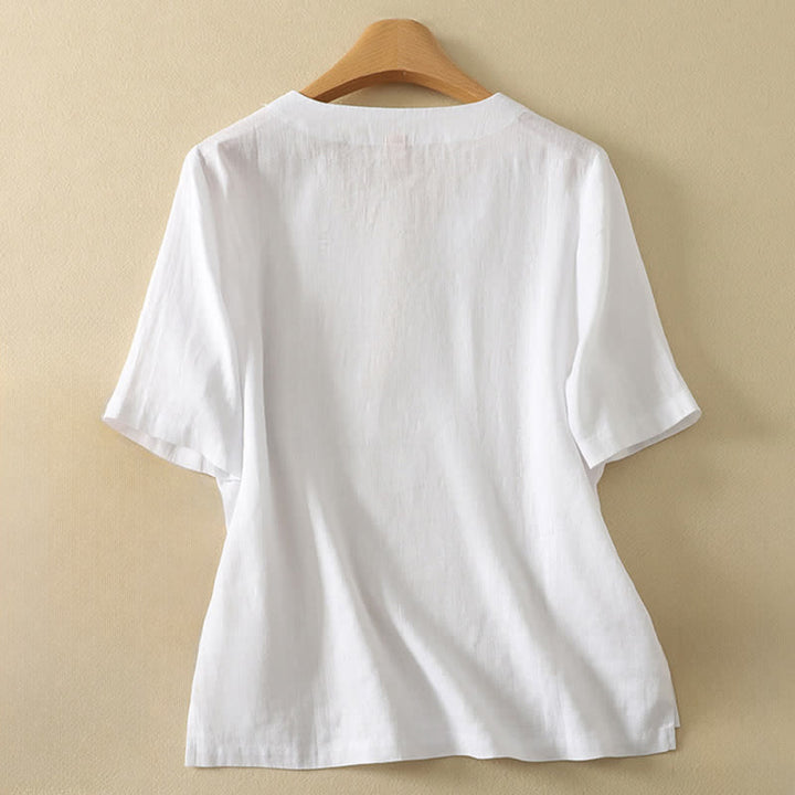 Buddha Stones Minimalistisches Sommer-T-Shirt mit V-Ausschnitt, einfarbig, Kurzarm, für Damen - image 11