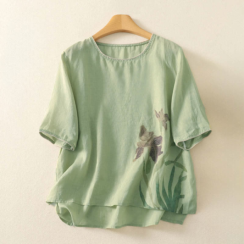 Buddha Stones Sommerliche Kurzarm-T-Shirts für Damen mit Blumenmuster - Hellgrün - US8-10, UK/AU12-14, EU40-42 (2XL) - image 0