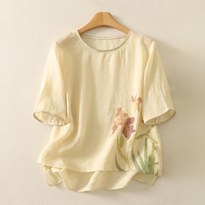 Buddha Stones Sommerliche Kurzarm-T-Shirts für Damen mit Blumenmuster - Beige - US8-10, UK/AU12-14, EU40-42 (2XL) - image 10