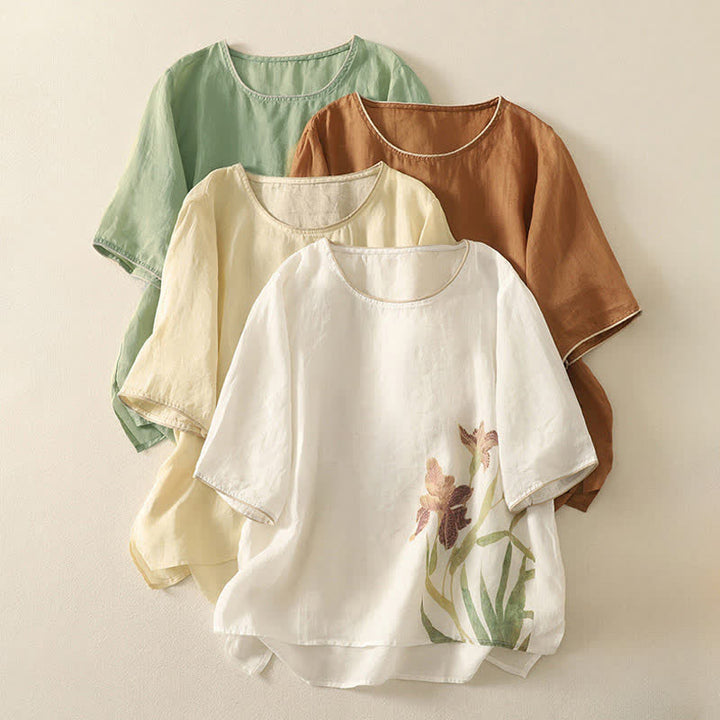 Buddha Stones Sommerliche Kurzarm-T-Shirts für Damen mit Blumenmuster - image 25