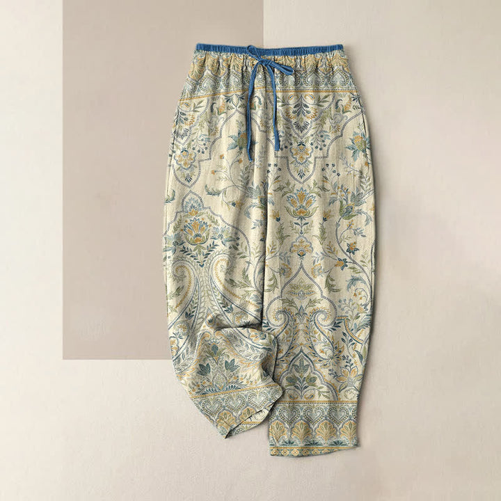 Buddha Stones Sommerliche Baumwollhose für Damen mit Paisley-Blumenmuster, elastischem Bund und Taschen - Beige - US16, UK/AU20, EU48 (3XL) - image 3