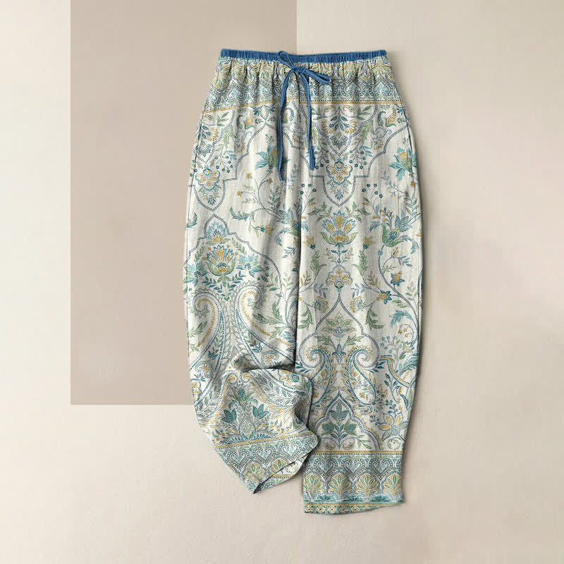 Buddha Stones Sommerliche Baumwollhose für Damen mit Paisley-Blumenmuster, elastischem Bund und Taschen - Elfenbein - US16, UK/AU20, EU48 (3XL) - image 4
