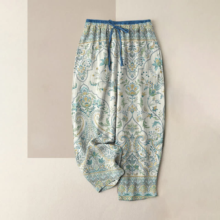 Buddha Stones Sommerliche Baumwollhose für Damen mit Paisley-Blumenmuster, elastischem Bund und Taschen - Elfenbein - US16, UK/AU20, EU48 (3XL) - image 4