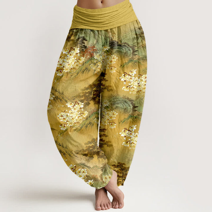 Buddha Stones Damen-Haremshose aus reiner Baumwolle mit böhmischem Aquarell-Blumenmuster und elastischem Bund - Goldrute - US16, UK/AU20, EU48 (3XL) - image 0