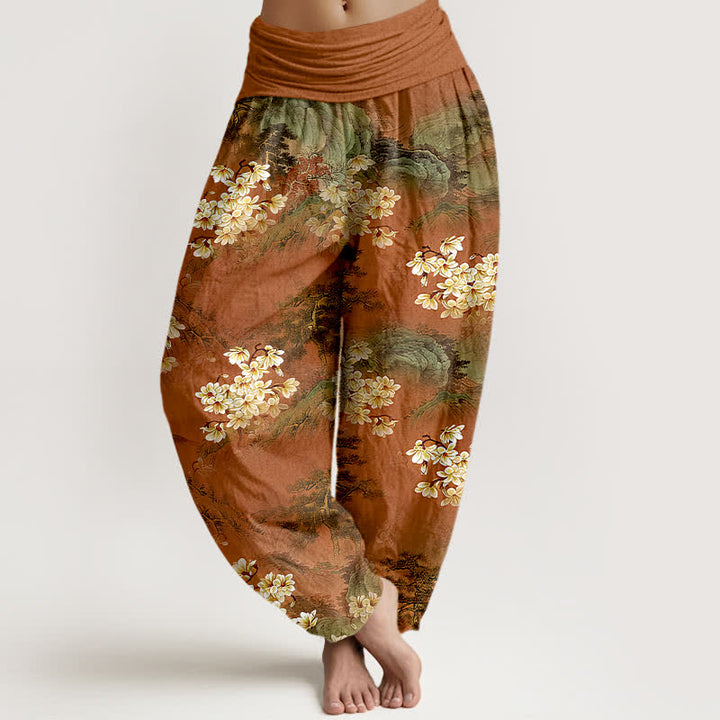 Buddha Stones Damen-Haremshose aus reiner Baumwolle mit böhmischem Aquarell-Blumenmuster und elastischem Bund - Sienna - US16, UK/AU20, EU48 (3XL) - image 5